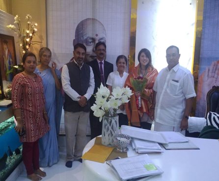 Meeting with Sri Sri Reverend Prakashnath Swamiji, MD, BGS Group of institutions, Prof. Dr. MN Chandrashekar, Dean, SJB SAP; Dr. Puttaraju, Principal, SJBIT and visiting dignitary, Ms. Sophie Lewis - International partnerships and summer programs manager. Cardiff university, Wales, UK. February, 2018